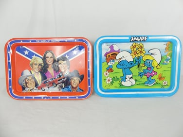 Lot of 2 Vintage TV Trays, Smurfs & Dukes of Hazard, Original Series
