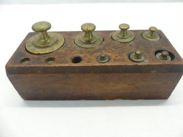 lot of 2 Sets Antique Scale Weights Wood Holder Hektogram & Other