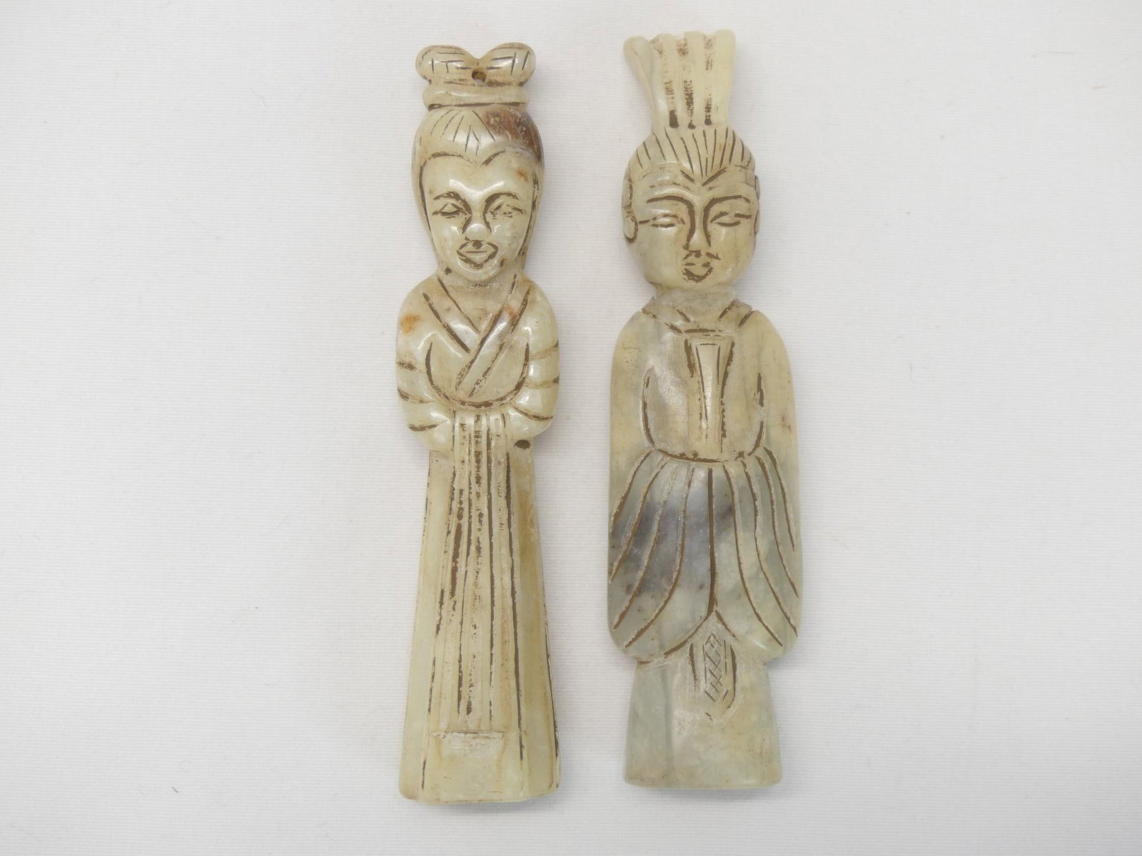 Lot of 2 Antique Hand Carved White Jade Goddess & Emperor (1 of 7)