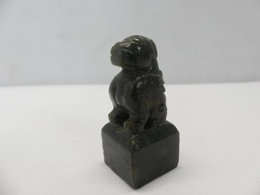 Antique Small Hand Carved Chinese Black Jade Cop with Foo Dog