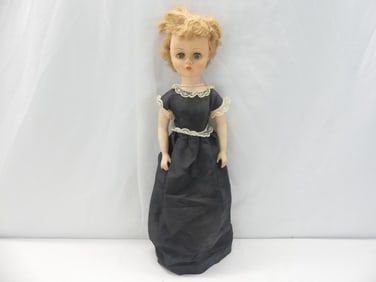Large Vintage Doll with Black Dress & Pearls