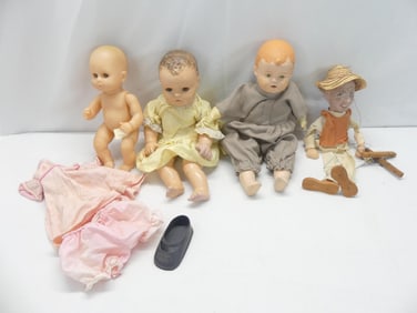 Lot of 3 Various Vintage Dolls & Puppet
