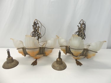 Pair of Vintage 1920's Electric Hanging Lights