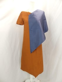Vintage 1960's Rust & Blue Silk Color Block Shift