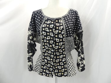 Vintage 1980's Black & White Color Bock Blouse