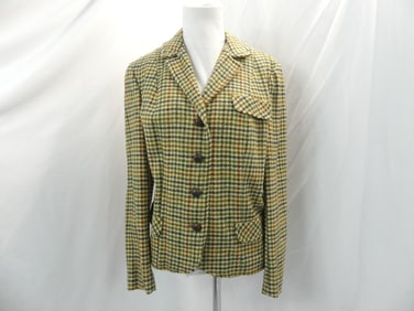 Vintage Wool Green Red & Tan Hounds Tooth Jacket