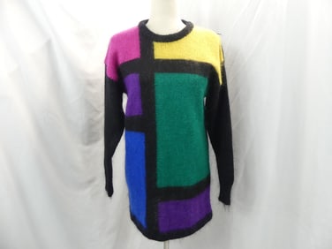Vintage 1980 Mohair Color Block Long Sweater Dress