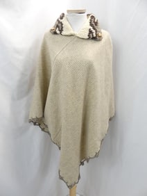Vintage 1970's Wool & Knit Poncho with Knit Trim