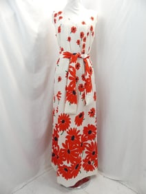 Vintage 1960/70's Red Daisy Poly Knit Maxi Dress