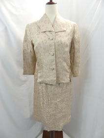 Vintage 1960's Beige & Pink Silk Brocade Skirt Set