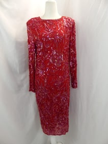 Vintage 1980's Red Silk & Fully Sequin Cocktail Dress