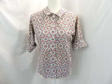 Vintage 1950's Red & Blue Cotton Short Sleeve Blouse