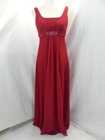 Vintage David's Bridal Red Silk Gown with Beading