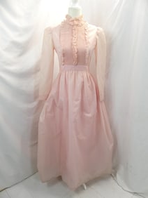 Vintage 1970's Pink Ruffled Bodice Gown