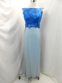 Vintage 1960's Blue Silk Gown with Brocade Bodice
