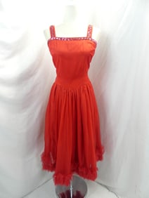 Vintage 1960/70's Red Tafeta Party Dress with Sequin