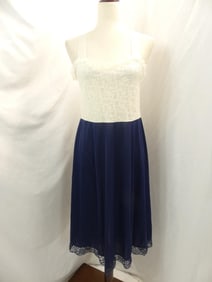 Vintage 1950's Mary Barron Navy & White Lace Slip