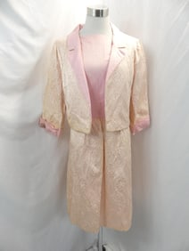 Vintage 1960's Pink Brocade Silk Jacket & Dress Set