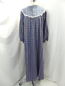 Vintage 1970's Lanz Blue Floral Flannel Nightgown