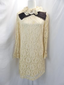 Vintage 1960's Ann Barry Jr. Lace Shift with Silk Bow