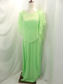 Vintage 1970's Green Poly Knit Gown & Shawl Top