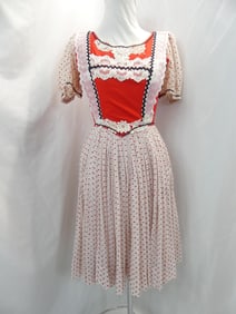 Vintage Red & White Pouf Dress with Lace Trim