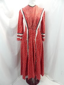 Vintage 1970's Red Callico Print Maxi Dress