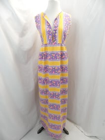 Vintage 1960's Cotton Yellow & Purple House Dress