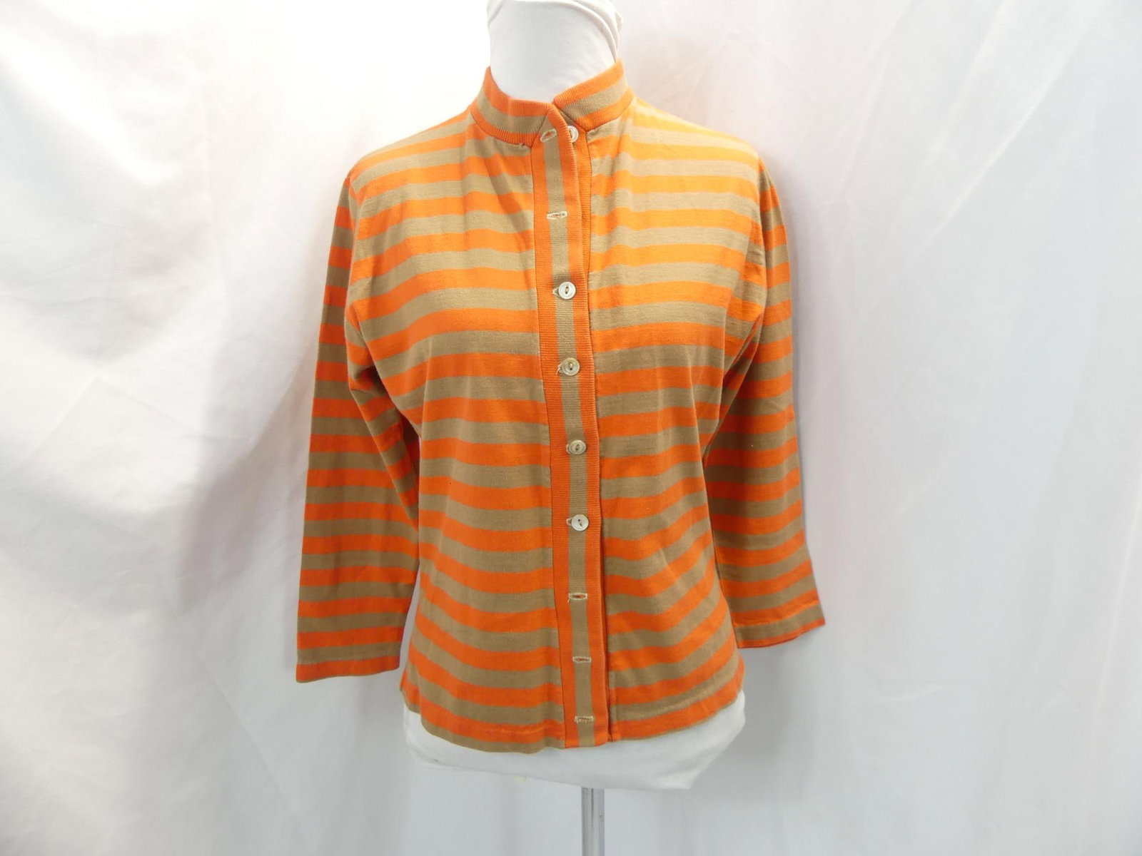 Vintage 1950's Smartee Brown & Orange Sweater: brown & orange striped cotton sweater, approx. 38 bust, 34 waist, good condition, see photo's