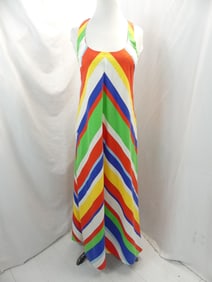 Vintage 1970 Primary Color Cotton Maxi Beach Dress