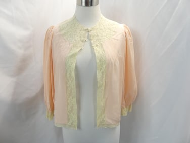 Vintage 1930's  Nanette Pink Silk & Lace Bed Jacket