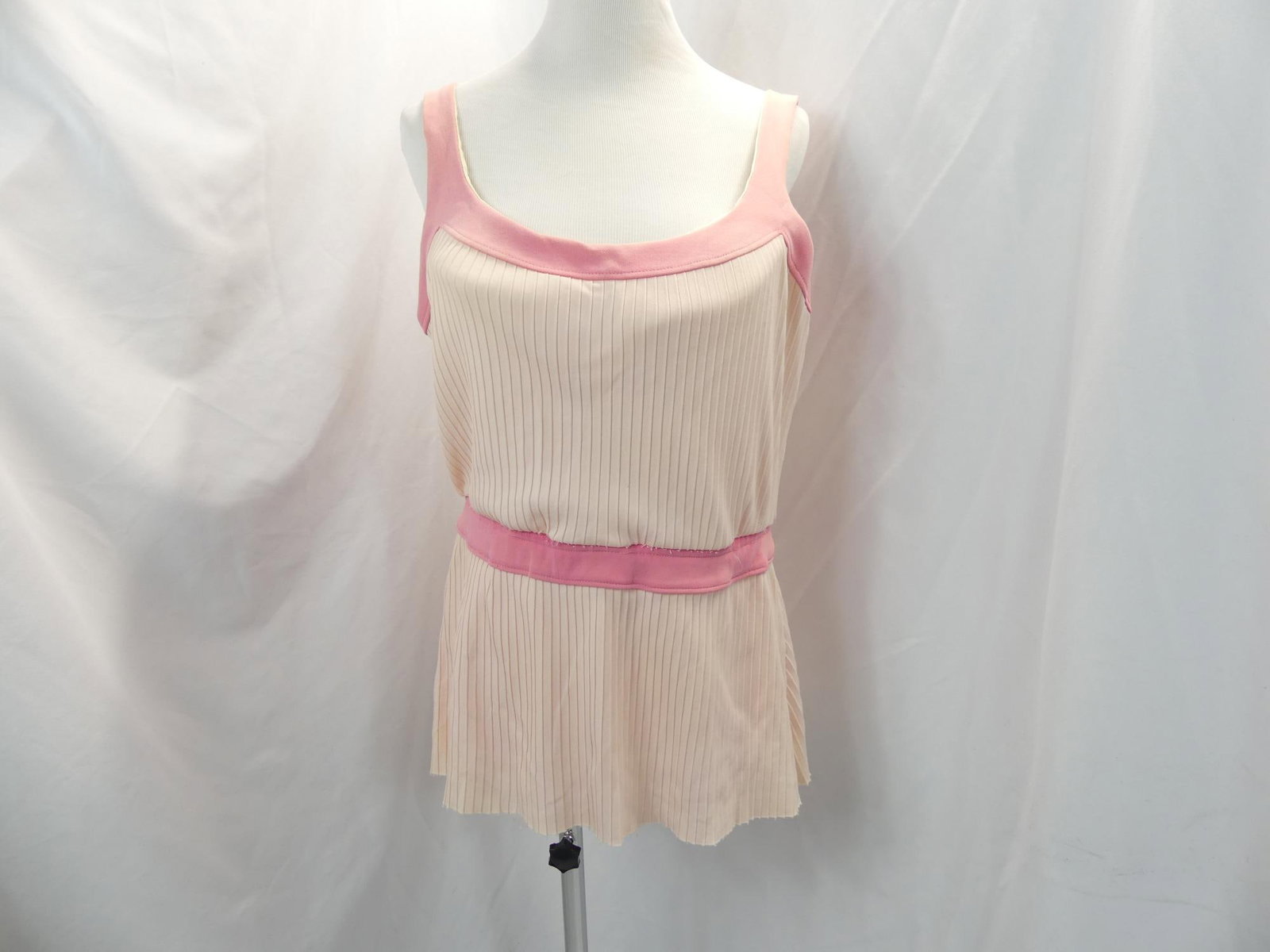 Vintage 1960's Elizabeth Stewart Pink Swim/Play Suit: approx. 38 bust, 32 waist, loose threads around waist, may have been taken up at waist & let down again, some fading, tiny holes in gusset, see photo's