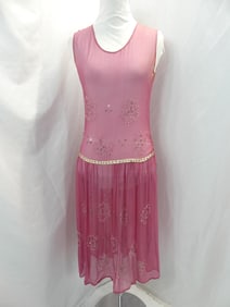 Vintage 1920's Sheer Pink Silk Beaded Dress
