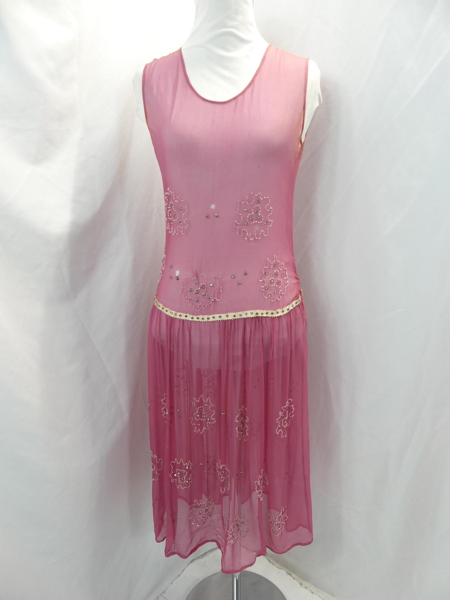 Vintage 1920's Sheer Pink Silk Beaded Dress (1 of 11)