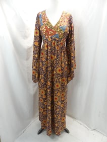 Vintage 1970's Batik Wrap Dress with Angel Sleeves