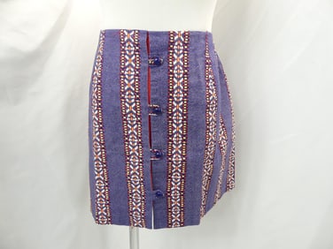 Vintage 1970's Blue Cotton Geometric Stripe Culottes