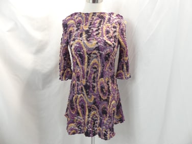 Vintage 1970's Purple, Gold & Blue Flocked Top