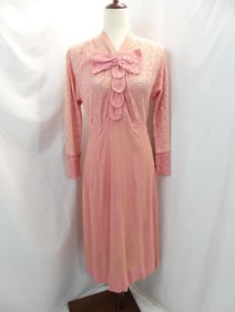 Vintage 1940's Salmon Linen & Lace Dress