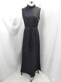 Vintage 1970's Black Ribbed Poly Knit Maxi Dress