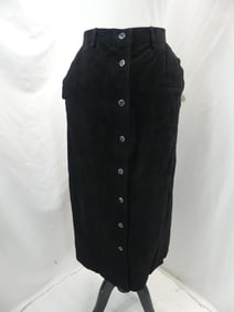 Vintage Chaus Black Suede Button Front Skirt