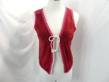 Vintage 1970's Red Plush Vest with Kimp Trim