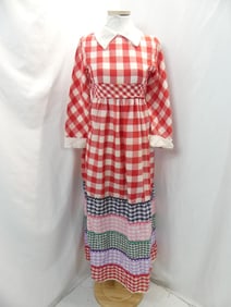 Vintage 1970's Primary Color Checkered Maxi Dress