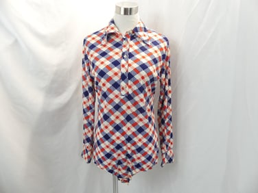 Vintage 1970's Red, White & Blue Poly Body Suit