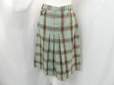 Vintage 1970's Green Tartan Plaid Wool Skirt