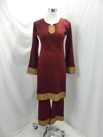 Vintage 1970's Jersey Knit Pants Set with Paisley Trim