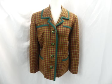 Vintage 1970's Houndstooth Wool Jacket, Green Trim