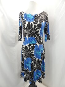 Vintage Leota Black, Blue, White Floral Dress