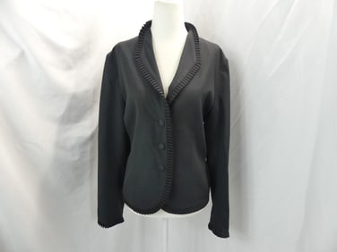 Vintage Villagio, Black Silk Jacket with Pleated Trim