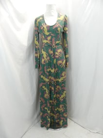 Vintage 1970's Green Girl Print Jersey Maxi Dress