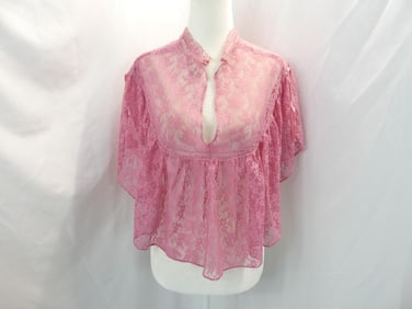 Vintage 1970's Pink Lace Ruffled Shawl